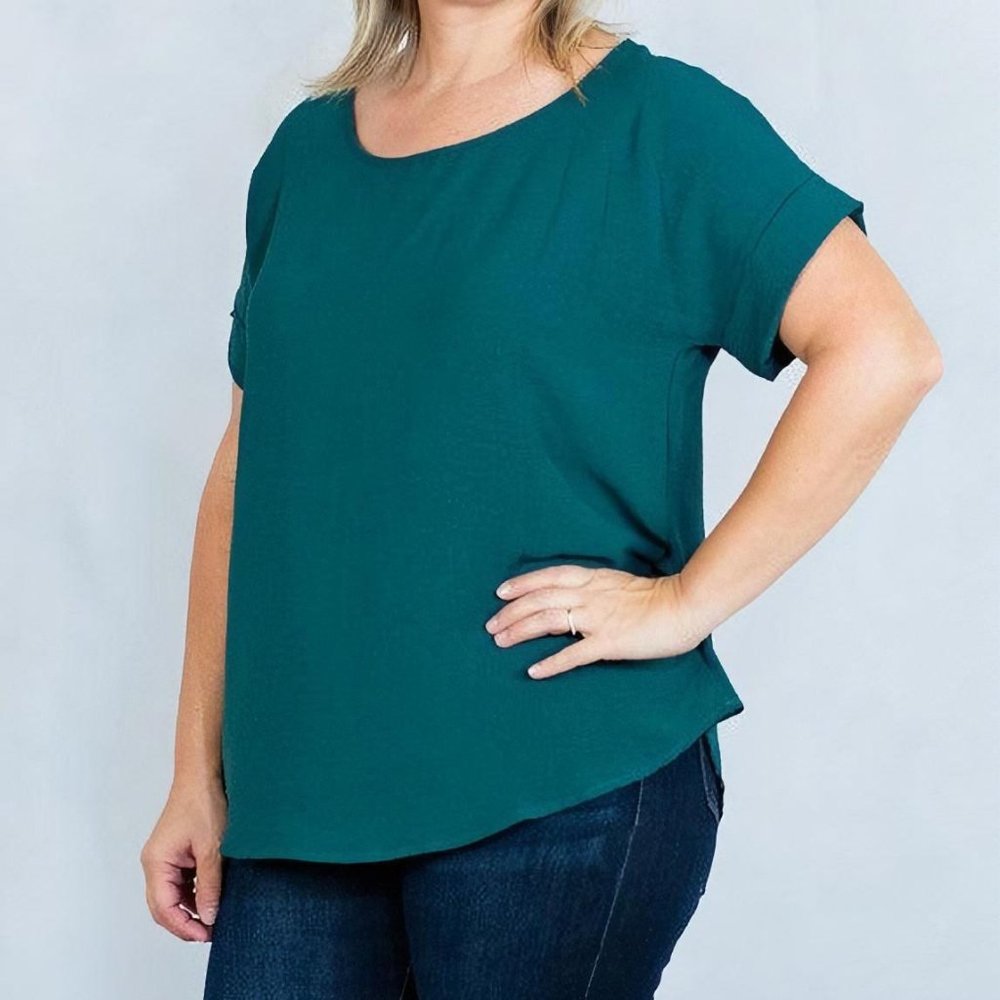 Scooped Neck Top with Rolled Sleeves by Entro Size Small